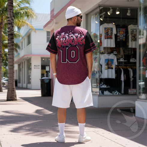 Men’s Graffiti Baseball Jersey – Black Cherry | Hip - Hop Streetwear Jersey - Stykonz Graffiti Streetwear