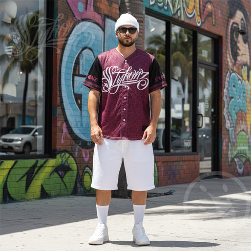 Men’s Graffiti Baseball Jersey – Black Cherry | Hip - Hop Streetwear Jersey - Stykonz Graffiti Streetwear