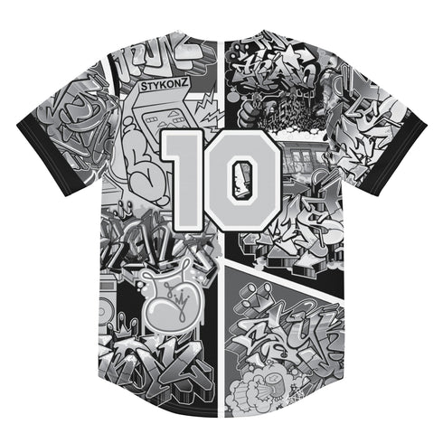 Men’s Graffiti Baseball Jersey – B&W Comic Stykonz 1 | Hip - Hop Streetwear Jersey - Stykonz Graffiti Streetwear