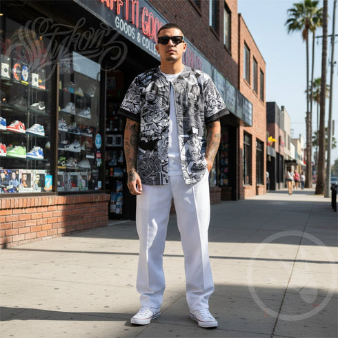 Men’s Graffiti Baseball Jersey – B&W Comic Stykonz 1 | Hip - Hop Streetwear Jersey - Stykonz Graffiti Streetwear