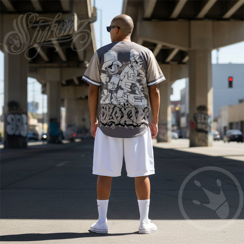 Men’s Graffiti Baseball Jersey – Chromium | Hip - Hop Streetwear Jersey - Stykonz Graffiti Streetwear