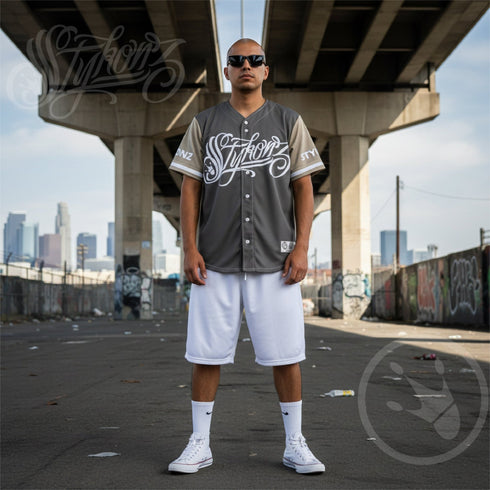 Men’s Graffiti Baseball Jersey – Chromium | Hip - Hop Streetwear Jersey - Stykonz Graffiti Streetwear