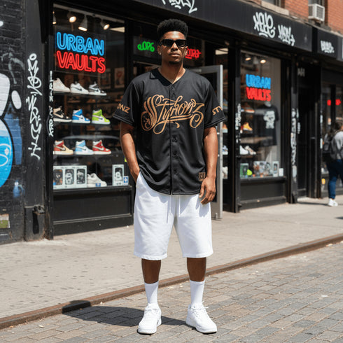 Men’s Graffiti Baseball Jersey – Gold Scriptkonz | Hip - Hop Streetwear Jersey - Stykonz Graffiti Streetwear