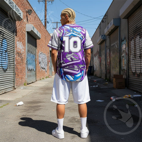 Men’s Graffiti Baseball Jersey – Purple Wildstyle | Hip - Hop Streetwear Jersey - Stykonz Graffiti Streetwear