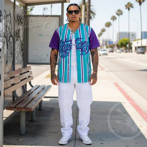 Men’s Graffiti Baseball Jersey – Stykonz Candy Turquoise Script | Hip - Hop Streetwear Jersey - Stykonz Graffiti Streetwear