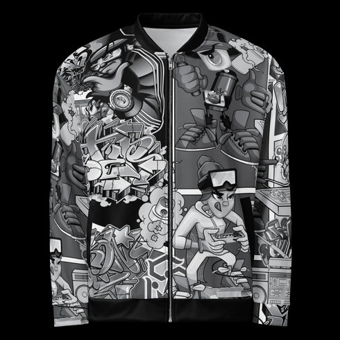 Men’s Graffiti Bomber Jacket – B&W Comic Stykonz 1 | Hip - Hop Streetwear Jacket - Stykonz Graffiti Streetwear