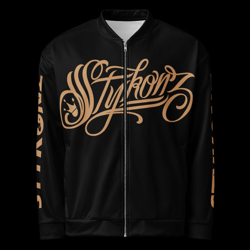 Men’s Graffiti Bomber Jacket – Gold Scriptkonz | Hip - Hop Streetwear Jacket - Stykonz Graffiti Streetwear
