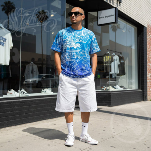 Men's Graffiti Crew Neck T-Shirt Blue Ghost The Train Master | Hip - Hop Streetwear Tee - Stykonz Graffiti Streetwear