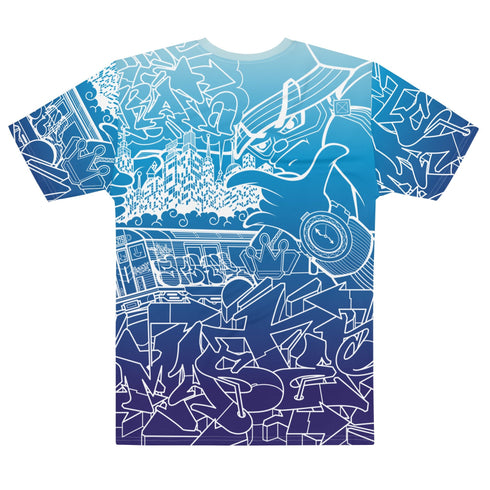 Men's Graffiti Crew Neck T-Shirt Blue Ghost The Train Master | Hip - Hop Streetwear Tee - Stykonz Graffiti Streetwear