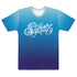 Men's Graffiti Crew Neck T-Shirt White on Blue Scriptkonz | Hip - Hop Streetwear Tee - Stykonz Graffiti Streetwear