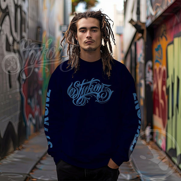 Men’s Graffiti Fleece Sweatshirt – B - Blue Scriptkonz II | Hip - Hop Streetwear Sweatshirt - Stykonz Graffiti Streetwear