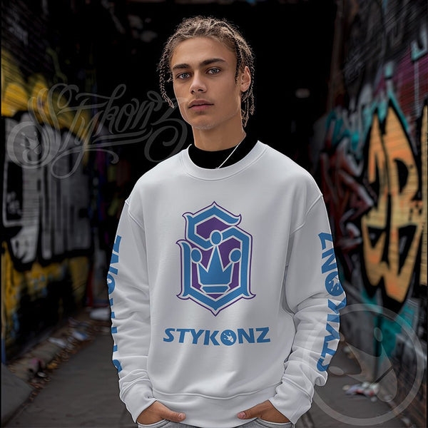 Men’s Graffiti Fleece Sweatshirt – Blue S - Kingz Crown Calli - Graff | Hip - Hop Streetwear Sweatshirt - Stykonz Graffiti Streetwear