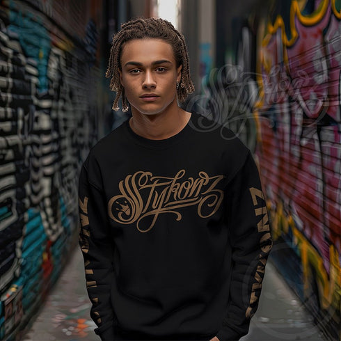 Men’s Graffiti Fleece Sweatshirt – Gold Scriptkonz | Hip - Hop Streetwear Sweatshirt - Stykonz Graffiti Streetwear