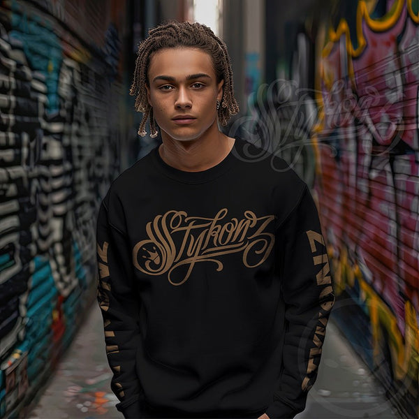 Men’s Graffiti Fleece Sweatshirt – Gold Scriptkonz | Hip - Hop Streetwear Sweatshirt - Stykonz Graffiti Streetwear