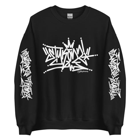 Men’s Graffiti Fleece Sweatshirt – White Stykonz Tag | Hip - Hop Streetwear Sweatshirt - Stykonz Graffiti Streetwear