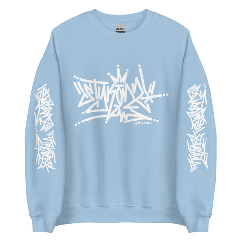 Men’s Graffiti Fleece Sweatshirt – White Stykonz Tag | Hip - Hop Streetwear Sweatshirt - Stykonz Graffiti Streetwear