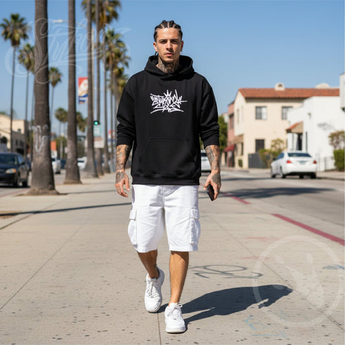 Men’s Graffiti Hoodie – XL Embroidered Stykonz feat White Crown Tagz | Hip - Hop Streetwear Hoodie - Stykonz Graffiti Streetwear