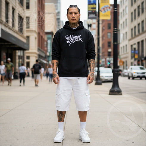 Men’s Graffiti Hoodie – XL Embroidered Stykonz feat White Wall Tagz | Hip - Hop Streetwear Hoodie - Stykonz Graffiti Streetwear