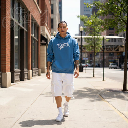 Men’s Graffiti Hoodie – XL Embroidered Stykonz feat White Wall Tagz | Hip - Hop Streetwear Hoodie - Stykonz Graffiti Streetwear