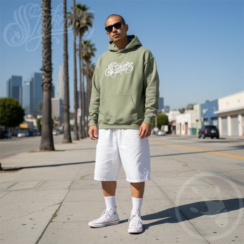 Men’s Graffiti Hoodie – XL Embroidered White Scriptkonz | Hip - Hop Streetwear Hoodie - Stykonz Graffiti Streetwear