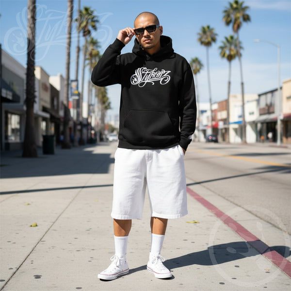 Men’s Graffiti Hoodie – XL Embroidered White Scriptkonz | Hip - Hop Streetwear Hoodie - Stykonz Graffiti Streetwear