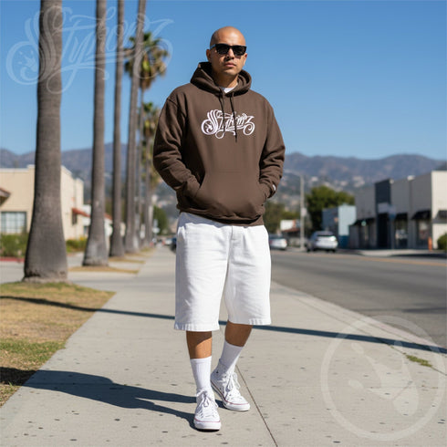 Men’s Graffiti Hoodie – XL Embroidered White Scriptkonz | Hip - Hop Streetwear Hoodie - Stykonz Graffiti Streetwear