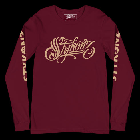 Men's Graffiti Long Sleeve Tee Gold Scriptkonz | Hip - Hop Streetwear Tee - Stykonz Graffiti Streetwear