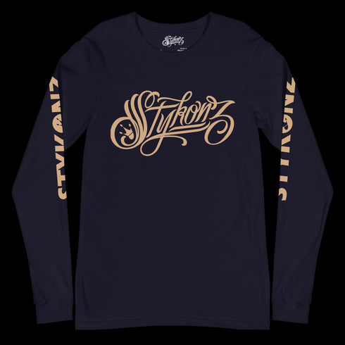 Men's Graffiti Long Sleeve Tee Gold Scriptkonz | Hip - Hop Streetwear Tee - Stykonz Graffiti Streetwear