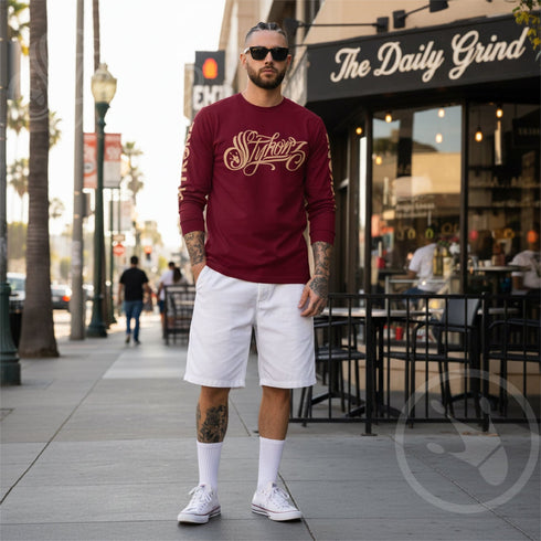 Men's Graffiti Long Sleeve Tee Gold Scriptkonz | Hip - Hop Streetwear Tee - Stykonz Graffiti Streetwear