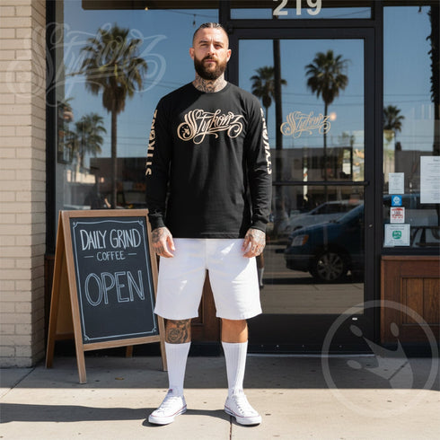 Men's Graffiti Long Sleeve Tee Gold Scriptkonz | Hip - Hop Streetwear Tee - Stykonz Graffiti Streetwear