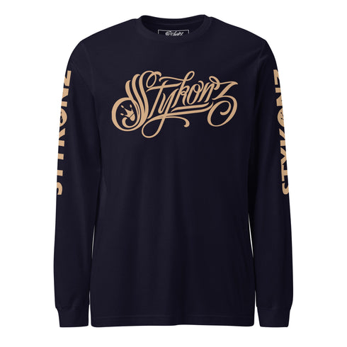 Men's Graffiti Long Sleeve Tee Gold Scriptkonz | Hip - Hop Streetwear Tee - Stykonz Graffiti Streetwear