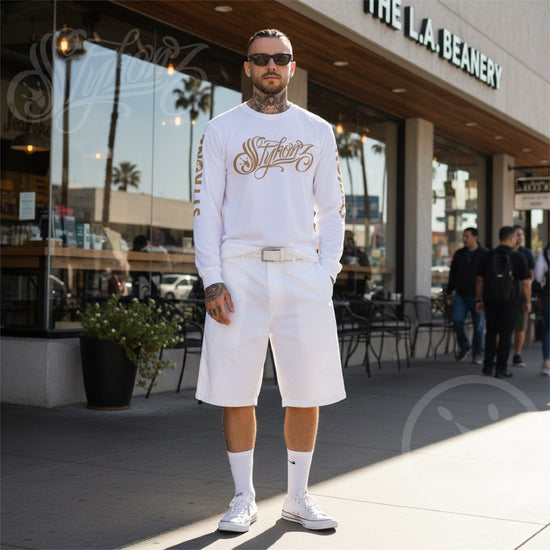 Men's Graffiti Long Sleeve Tee Gold Scriptkonz | Hip - Hop Streetwear Tee - Stykonz Graffiti Streetwear