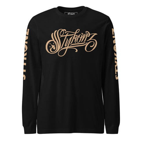 Men's Graffiti Long Sleeve Tee Gold Scriptkonz | Hip - Hop Streetwear Tee - Stykonz Graffiti Streetwear