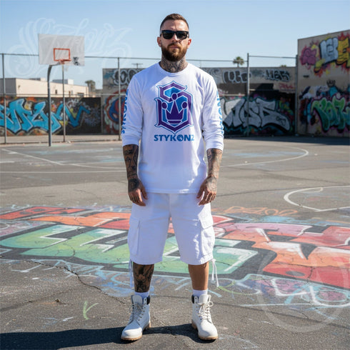 Men's Graffiti Long Sleeve Tee Purple and Blue S - Kingz Crown | Hip - Hop Streetwear Tee - Stykonz Graffiti Streetwear