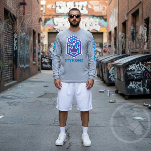 Men's Graffiti Long Sleeve Tee Purple and Blue S - Kingz Crown | Hip - Hop Streetwear Tee - Stykonz Graffiti Streetwear