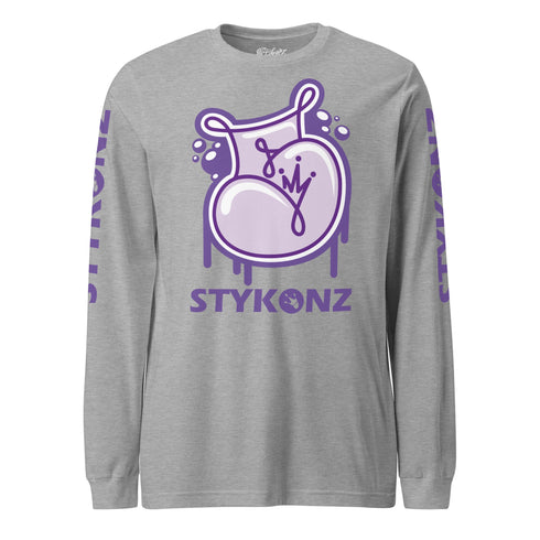 Men's Graffiti Long Sleeve Tee Purple S - Kingz 2Line Throwup | Hip - Hop Streetwear Tee - Stykonz Graffiti Streetwear
