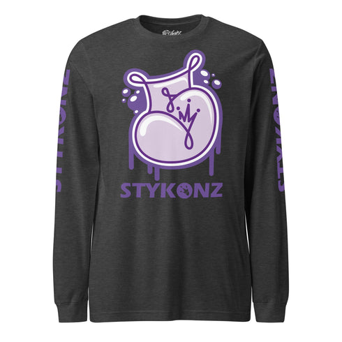 Men's Graffiti Long Sleeve Tee Purple S - Kingz 2Line Throwup | Hip - Hop Streetwear Tee - Stykonz Graffiti Streetwear