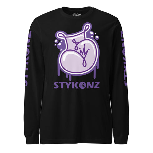 Men's Graffiti Long Sleeve Tee Purple S - Kingz 2Line Throwup | Hip - Hop Streetwear Tee - Stykonz Graffiti Streetwear