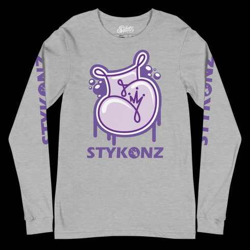 Men's Graffiti Long Sleeve Tee Purple S - Kingz 2Line Throwup | Hip - Hop Streetwear Tee - Stykonz Graffiti Streetwear
