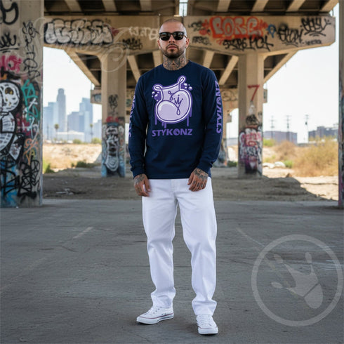Men's Graffiti Long Sleeve Tee Purple S - Kingz 2Line Throwup | Hip - Hop Streetwear Tee - Stykonz Graffiti Streetwear