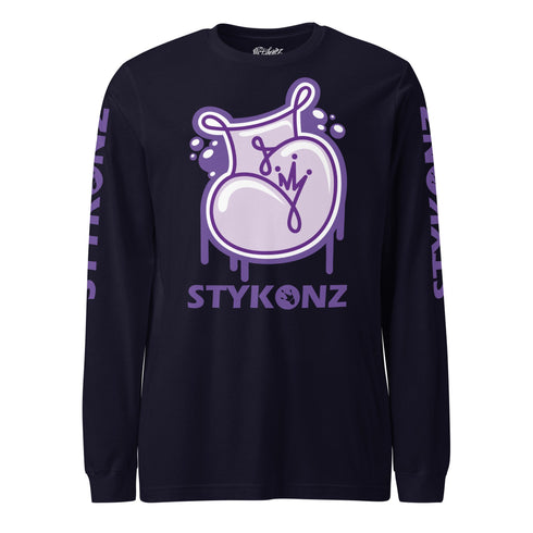 Men's Graffiti Long Sleeve Tee Purple S - Kingz 2Line Throwup | Hip - Hop Streetwear Tee - Stykonz Graffiti Streetwear