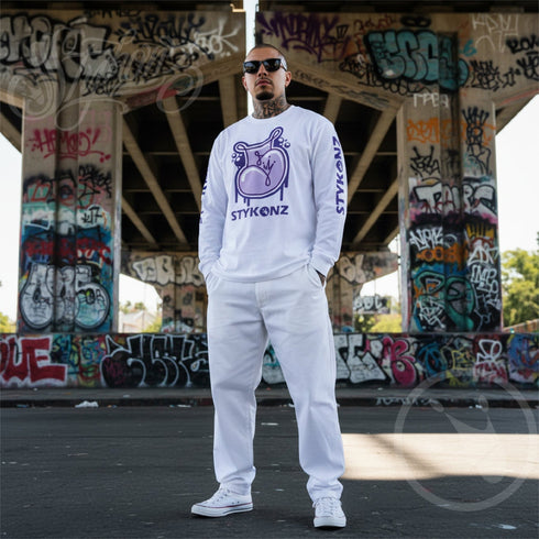Men's Graffiti Long Sleeve Tee Purple S - Kingz 2Line Throwup | Hip - Hop Streetwear Tee - Stykonz Graffiti Streetwear