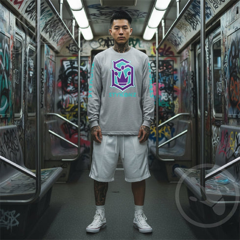 Men's Graffiti Long Sleeve Tee Turquoise & Purple S - Kingz Crown | Hip - Hop Streetwear Tee - Stykonz Graffiti Streetwear