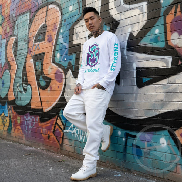 Men's Graffiti Long Sleeve Tee Turquoise & Purple S - Kingz Crown | Hip - Hop Streetwear Tee - Stykonz Graffiti Streetwear