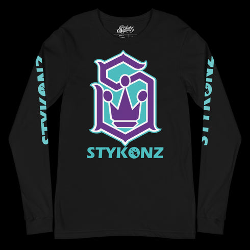 Men's Graffiti Long Sleeve Tee Turquoise & Purple S - Kingz Crown | Hip - Hop Streetwear Tee - Stykonz Graffiti Streetwear