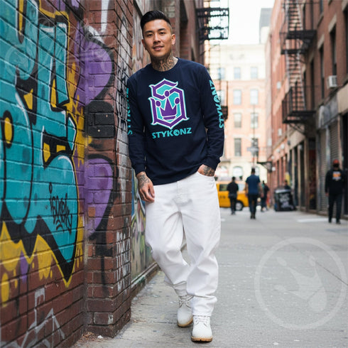 Men's Graffiti Long Sleeve Tee Turquoise & Purple S - Kingz Crown | Hip - Hop Streetwear Tee - Stykonz Graffiti Streetwear