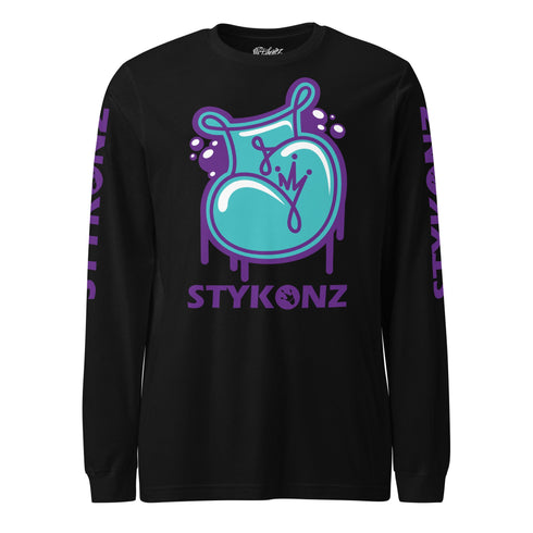 Men's Graffiti Long Sleeve Tee Turquoise S - Kingz 2Line Throwup | Hip - Hop Streetwear Tee - Stykonz Graffiti Streetwear