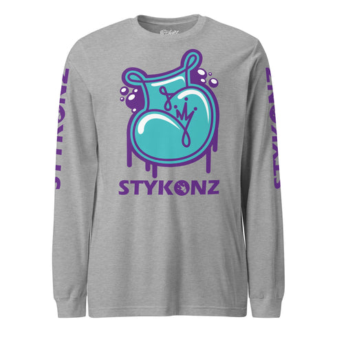 Men's Graffiti Long Sleeve Tee Turquoise S - Kingz 2Line Throwup | Hip - Hop Streetwear Tee - Stykonz Graffiti Streetwear