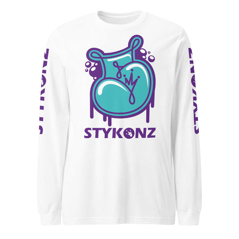 Men's Graffiti Long Sleeve Tee Turquoise S - Kingz 2Line Throwup | Hip - Hop Streetwear Tee - Stykonz Graffiti Streetwear