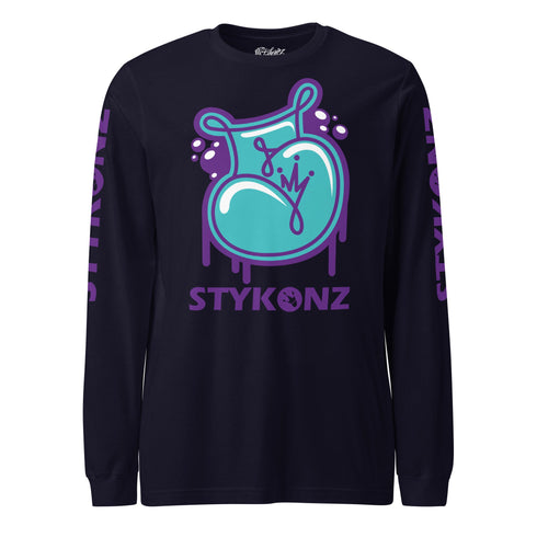 Men's Graffiti Long Sleeve Tee Turquoise S - Kingz 2Line Throwup | Hip - Hop Streetwear Tee - Stykonz Graffiti Streetwear